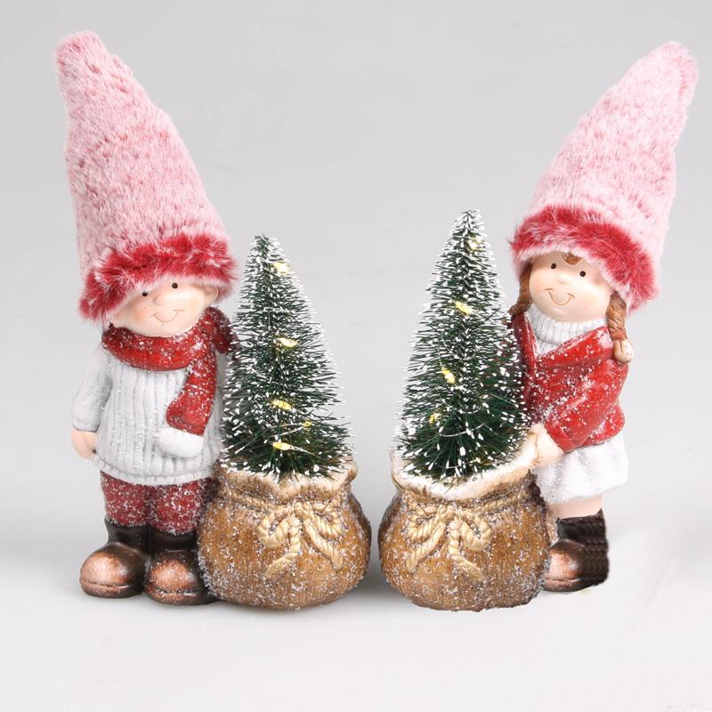 Jongen of meisje met everlands kunstkerstboom LED rood